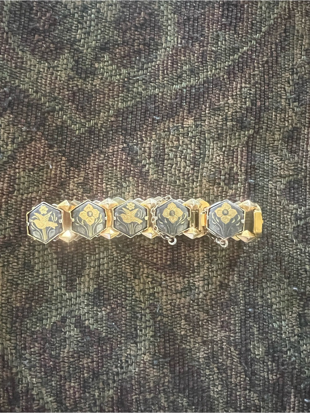 Vintage Damascene Gold-Tone Link Bracelet